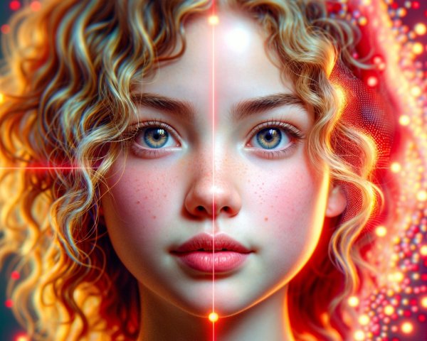 Digital portrait of a girl with golden curly hair
