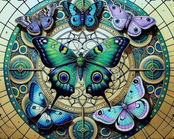 Vibrant Butterfly Design with Geometric Background