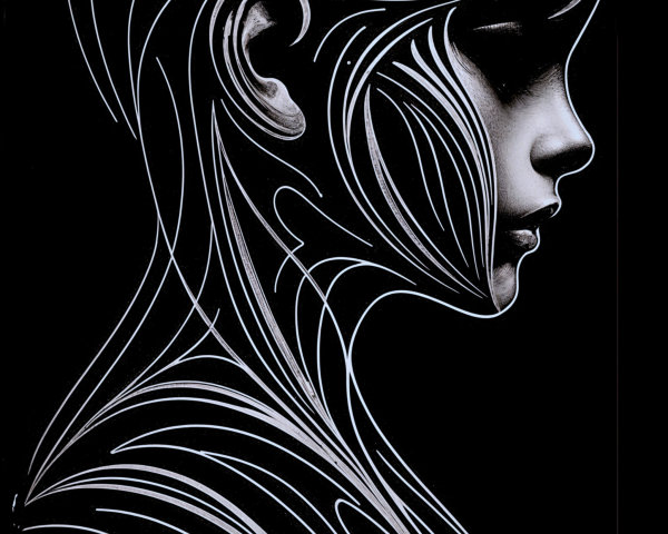 Stylized Human Profile with Flowing White Lines