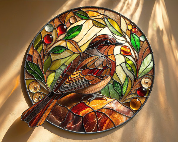 Vibrant Stained Glass Artwork of Bird and Nature