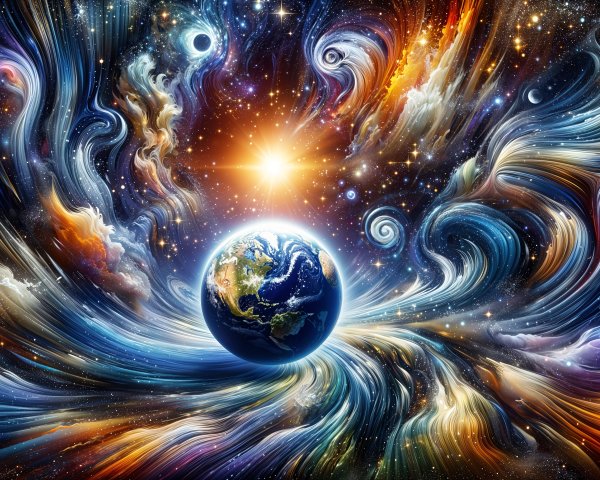 Vibrant Cosmic Scene with Earth and Colorful Nebulae