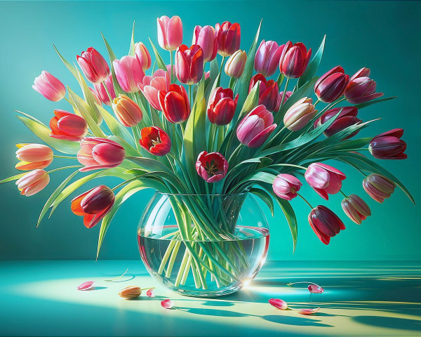 Vibrant Tulip Bouquet in Clear Glass Vase