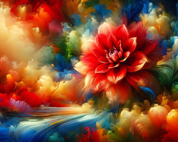 Vibrant Colorful Landscape Featuring a Red Flower