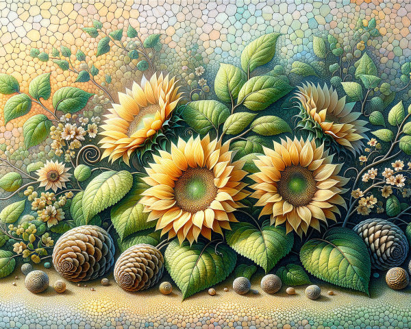 Vibrant Sunflower Arrangement with Green Leaves and Accents
