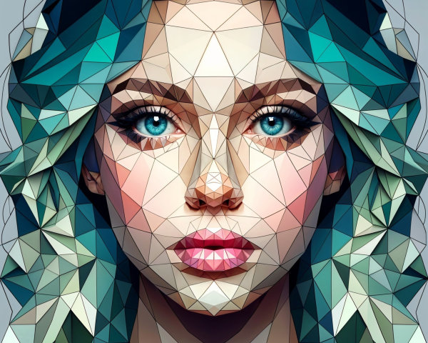 Geometric Portrait of a Young Woman with Colorful Shapes