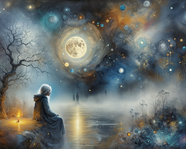 Tranquil Night Scene by a Serene Lake with Moonlight