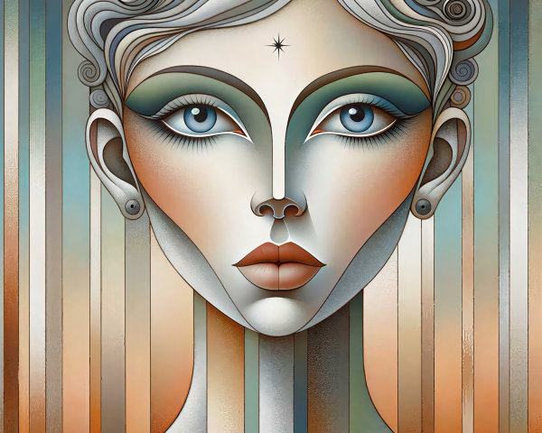 Symmetrical Portrait of a Woman with Light Blue Eyes