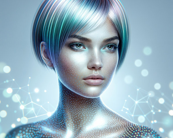 Futuristic Portrait of a Young Woman with Digital Elements