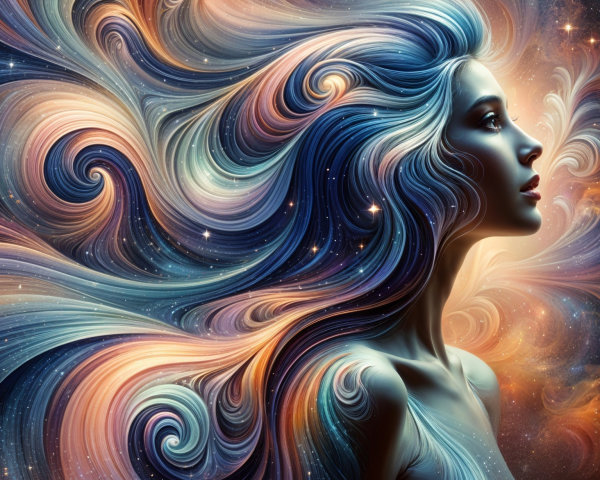 Surreal Portrait of a Woman with Cosmic Hair