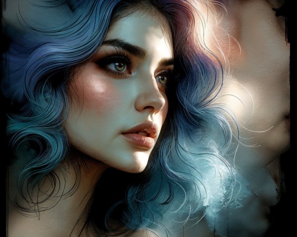 Portrait of a Woman with Blue to Lavender Hair