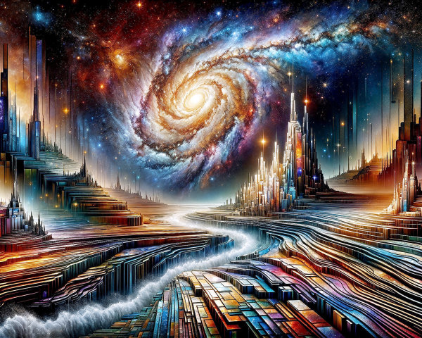 Vibrant Cosmic Landscape with Crystalline Structures