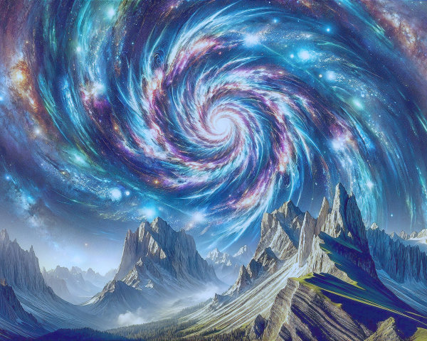 Cosmic Galaxy Over Majestic Mountain Landscape