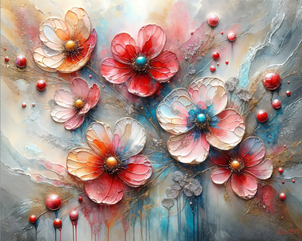 Vibrant Artwork of Colorful Flowers on Abstract Background