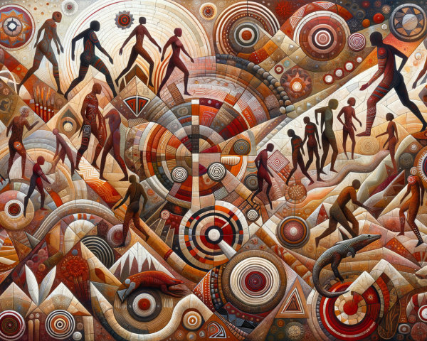 Vibrant Abstract Artwork with Human Figures in Motion