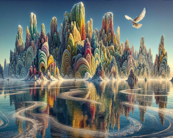 Surreal Landscape with Colorful Mountain Formations