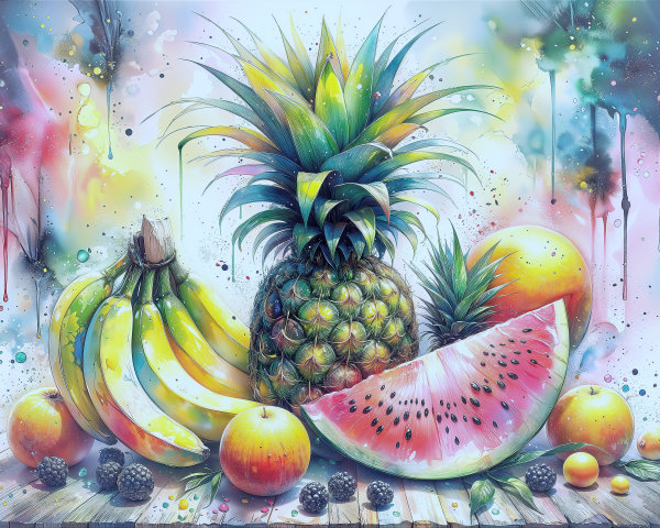 Colorful Still Life with Pineapple and Fruits