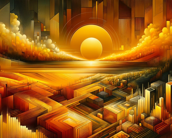 Abstract Landscape with Sunset and Cityscapes