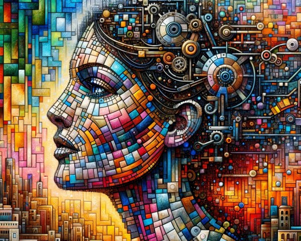 Abstract Portrait of a Woman with Geometric Shapes