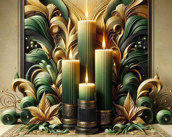 Elegant Candles Surrounded by Leafy Green Designs