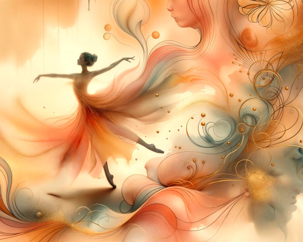 Ballet Dancer in Orange Dress with Abstract Background