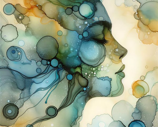 Abstract Alcohol Ink Painting of Woman's Profile