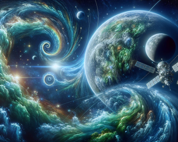 Vibrant Cosmic Scene with Galaxies and Planets