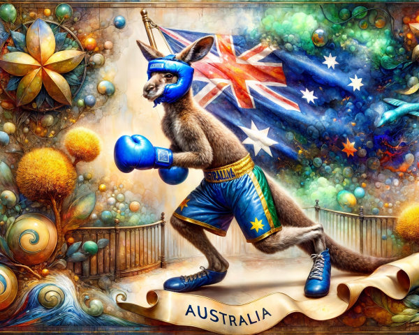 Stylized Kangaroo in Boxing Gear with Australian Flag