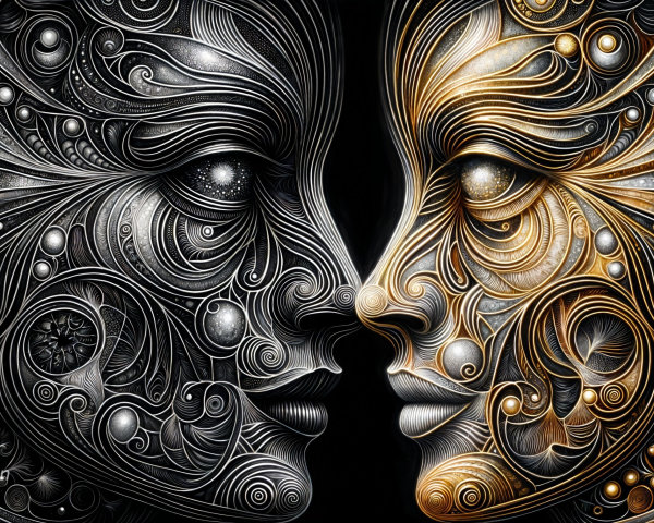 Abstract Human Faces in Black and Gold Design