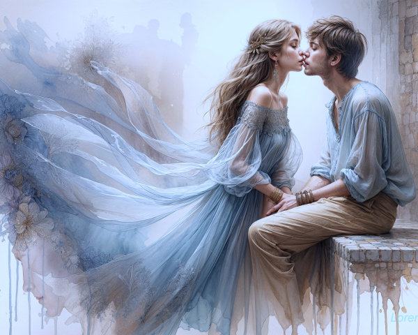 Romantic Scene of a Young Couple in Soft Hues