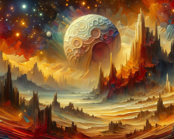 Vibrant Alien Landscape with Towering Formations