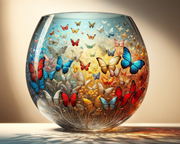 Intricately Designed Glass Bowl with Butterfly Motif