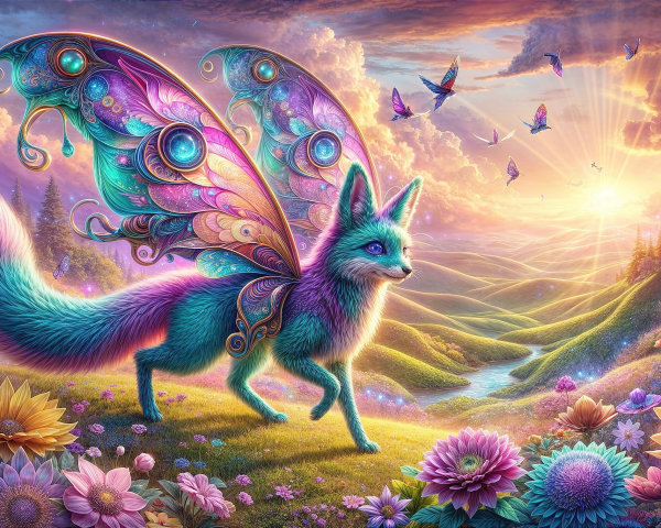Whimsical Creature with Fox Elegance and Butterfly Wings
