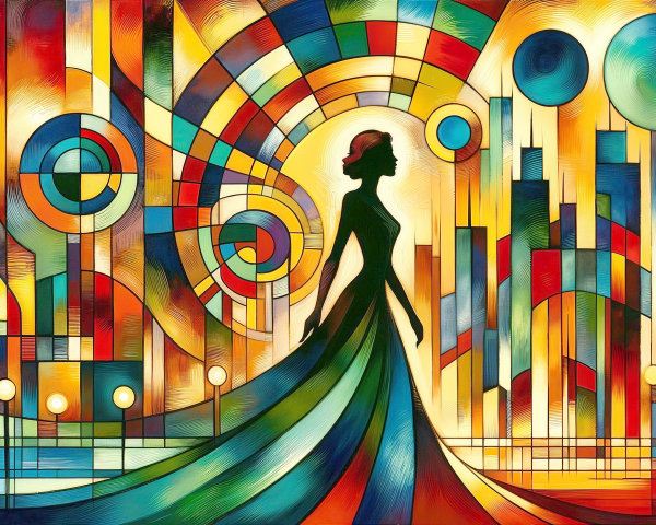 Abstract Artwork of Silhouetted Woman in Vibrant Colors
