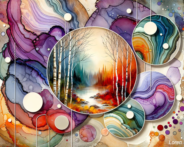 Abstract Composition with Vibrant Colors and Landscape