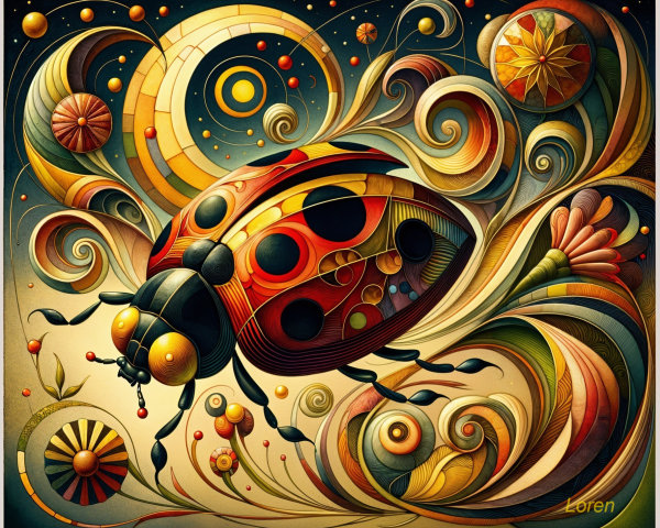 Vibrant Ladybug with Abstract Patterns and Colors