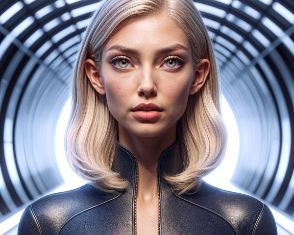 Close-up Portrait of Woman in Futuristic Black Suit