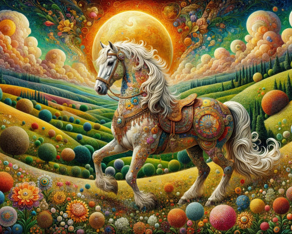 Majestic Horse in Vibrant Surreal Landscape