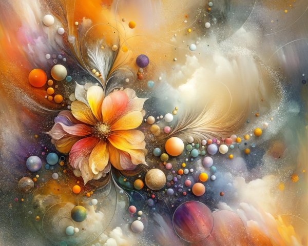 Vibrant Abstract Flower Composition with Cosmic Elements
