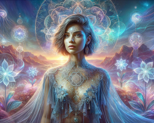 Mystical Woman in Vibrant Ethereal Landscape