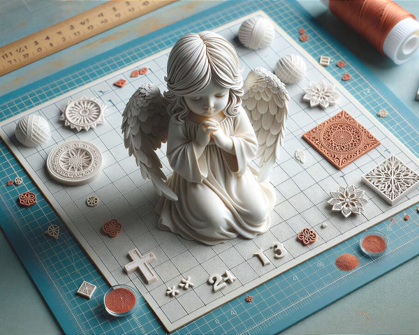 Cream Angel Figurine on Craft Mat with Various Supplies