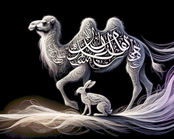 Intricate Camel and Rabbit Design with Arabic Calligraphy