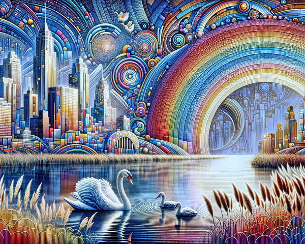 Vibrant Cityscape with Skyscrapers and Serene Lake