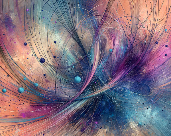 Abstract Composition of Swirling Lines and Spheres