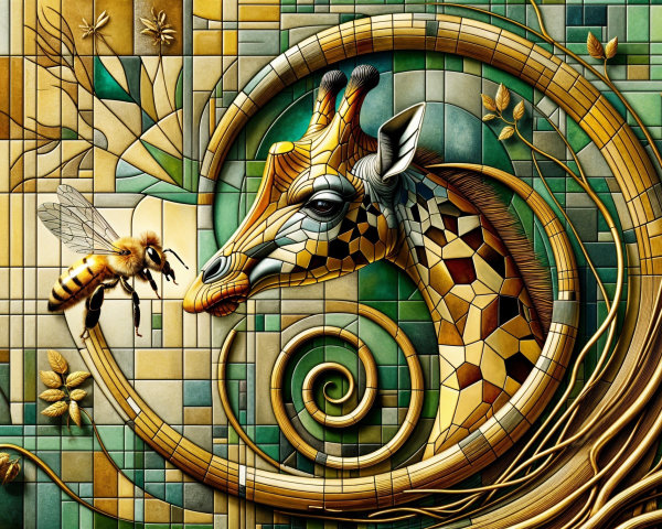 Stylized Giraffe Head in Vibrant Mosaic Background