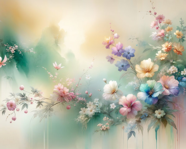 Ethereal Composition of Delicate Pastel Flowers