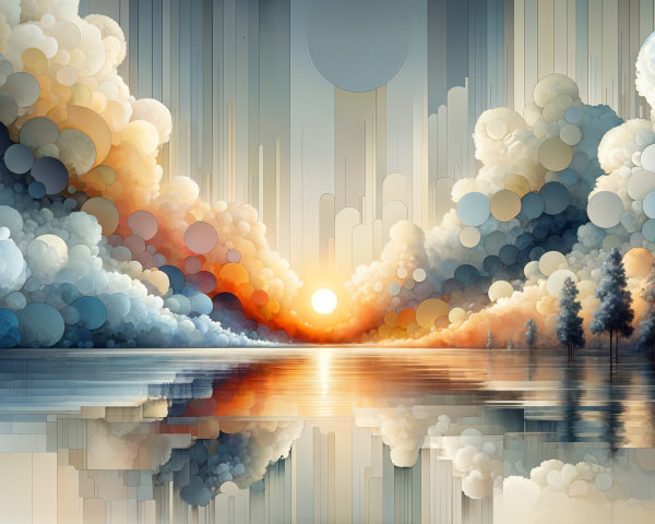 Serene Sunset Landscape Over Tranquil Lake