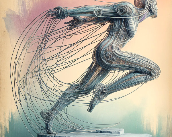 Dynamic Semi-Transparent Figure in Motion with Pastels