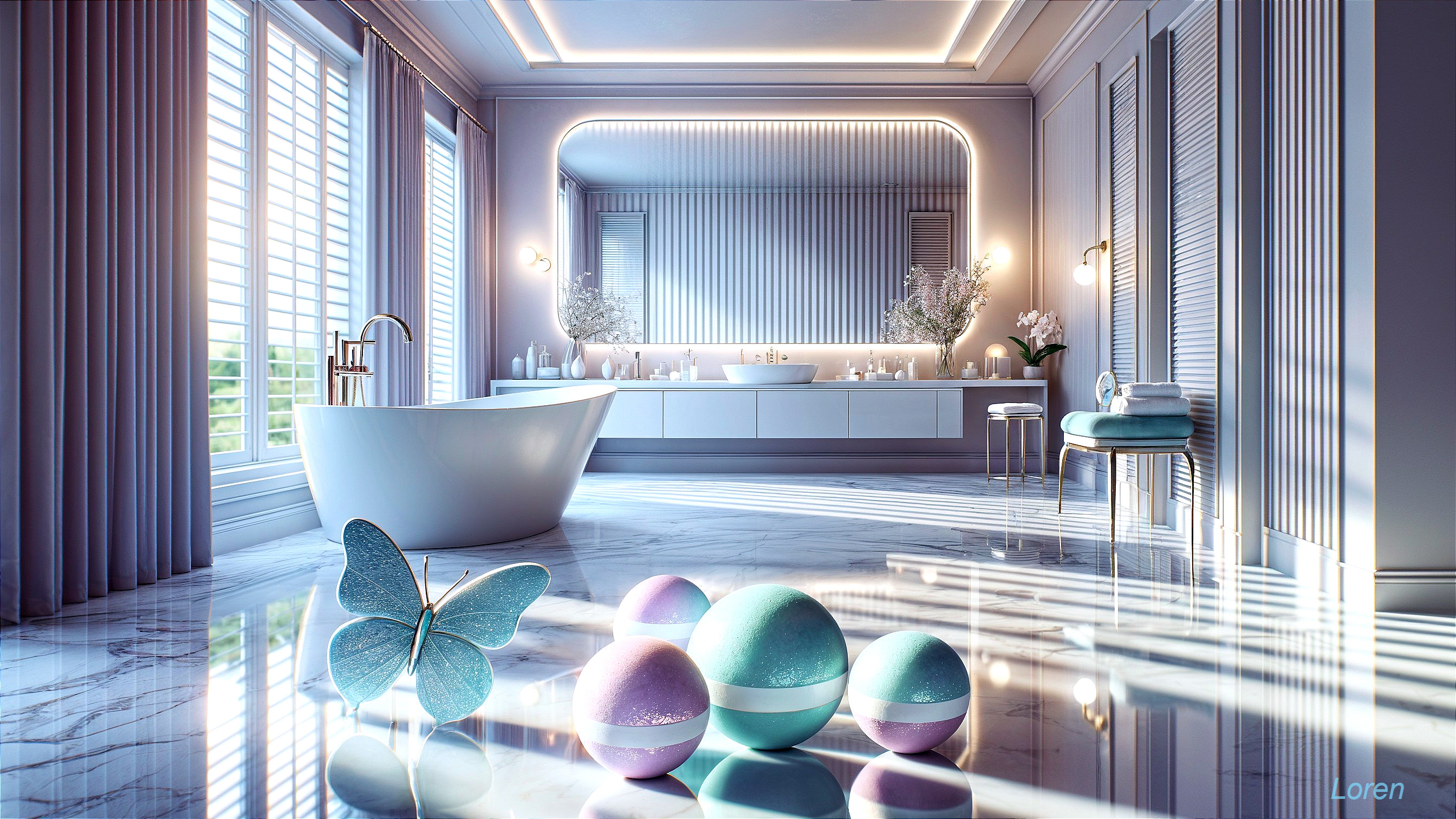 Modern Bathroom with Marble, Natural Light, and Decor