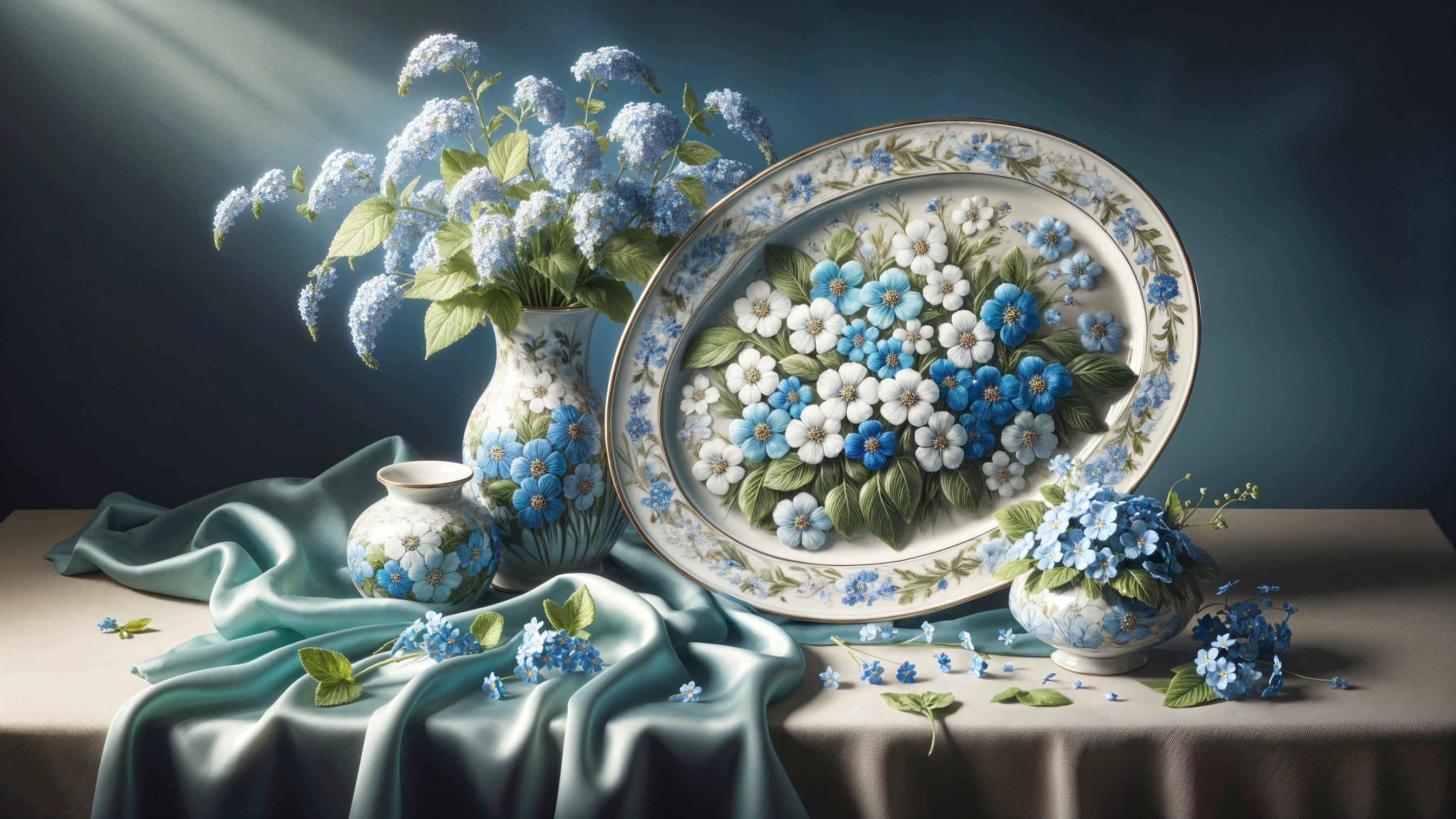 Elegant Still Life with Blue and White Floral Designs