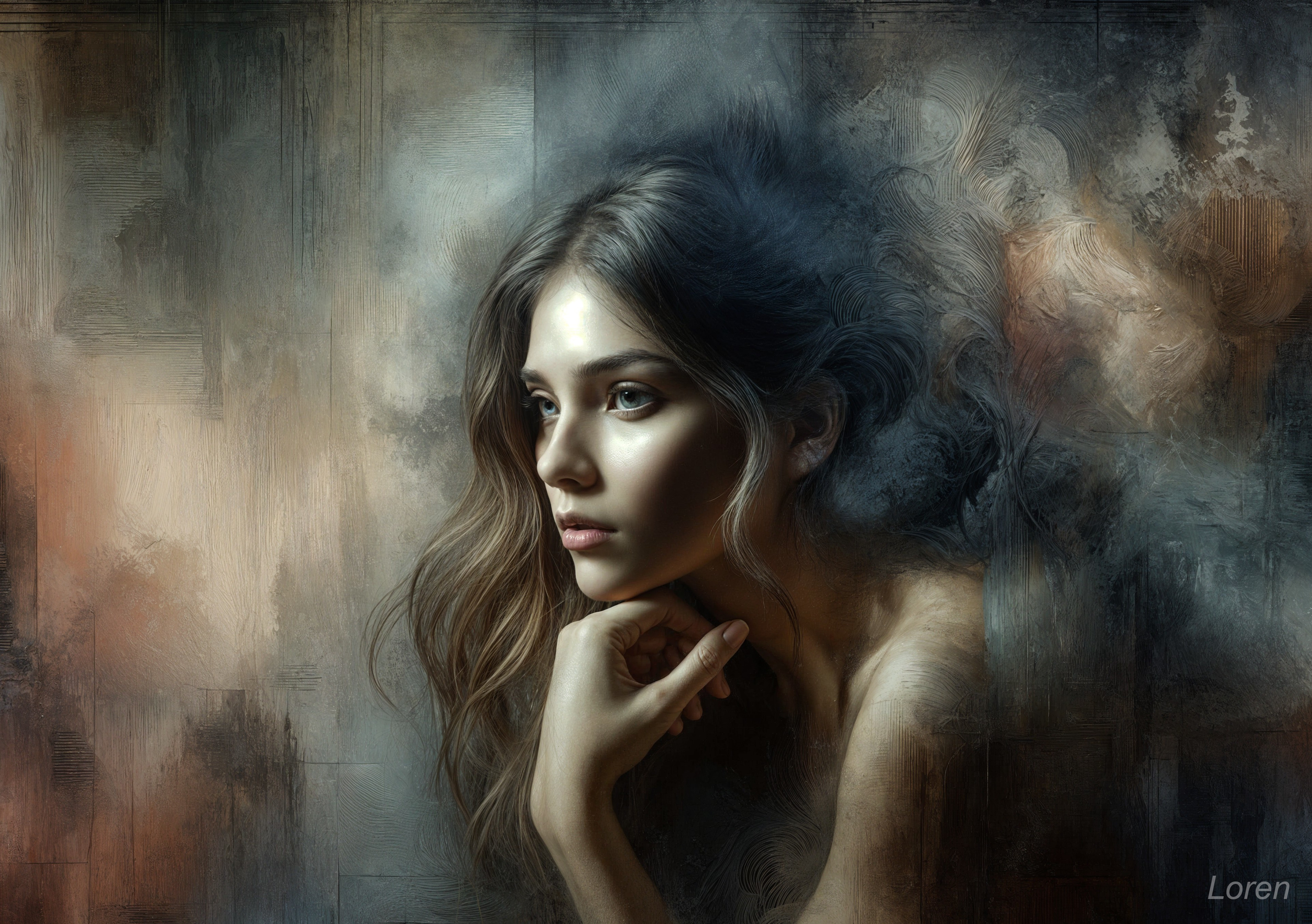 Contemplative Young Woman in Dreamlike Atmosphere